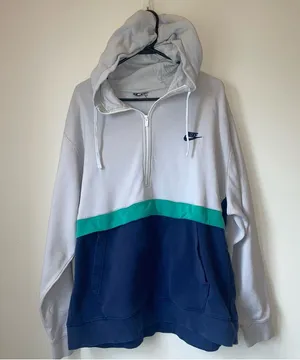 Nike Gray and Blue Colorblock Sweatshirt Athletic Fit thumbnail 1