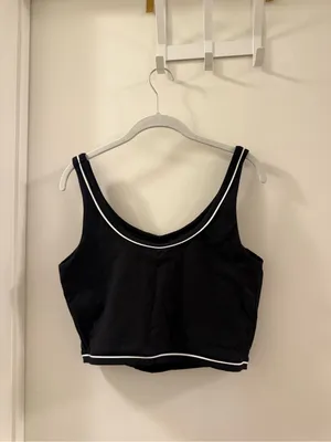 Black V-Neck Sports Bralette with White Trim thumbnail 3