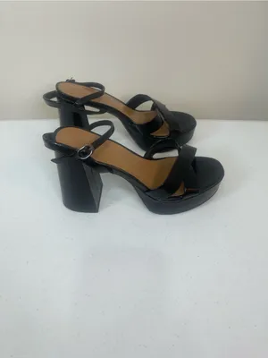 Classic Black Patent Block Heel Sandals with Ankle Strap thumbnail 5
