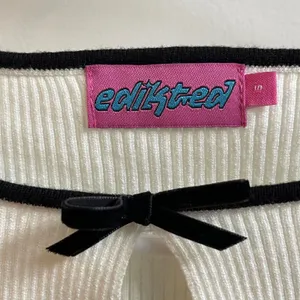Edikted Bow Front Top Womens Small White Coquette Balletcore Ribbed‎ Long Sleeve thumbnail 6