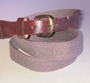 Vintage Woven Fabric and Brown Burgundy Leather Belt thumbnail 1