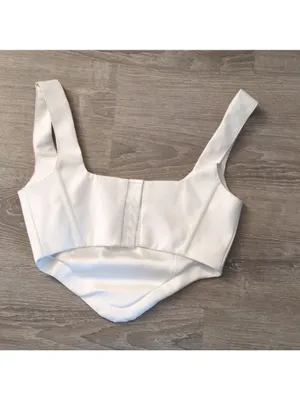 Meshki White Faux Leather Corset Crop Top Size Medium thumbnail 5