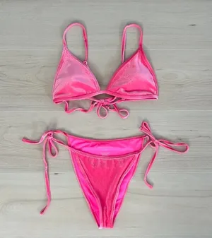 hot pink kendall and kylie velvet bikini set thumbnail 1