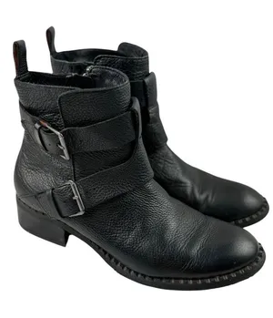 Gentle Souls Benton Moto Boots Womens Size 10 Black Pebbled Leather Combat Ankle thumbnail 1