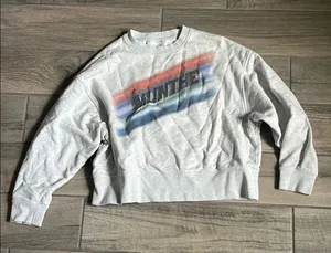 Gray Retro Graphic Sweatshirt with Ribbed Cuffs thumbnail 1