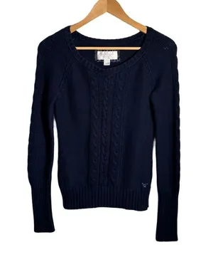 Y2K American Eagle Sweater Women's Medium Blue Knit Crewneck Vintage Coquette thumbnail 1