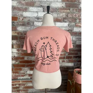 Beach Bum Threads Surf Club Crop Tee Small Pink Hammerhead Shark Graphic T-Shirt thumbnail 4