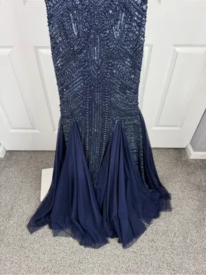 Sherri Hill 51426 Size 4 NWT Navy Beaded Mermaid Evening Gown Formal Prom Dress thumbnail 5