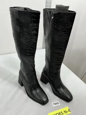 Womans New Pomoxilkn Knee High Riding Boots Size 6 Black Block Heel Side Zip thumbnail 1