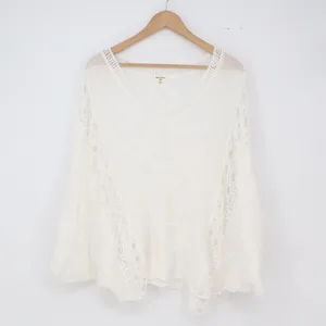 World Market Poncho Top Womens One Size Boho Crochet Lace White Embroidered EX thumbnail 2