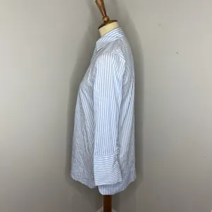 CK Bradley Blue White Stripe Cotton Blend Collared Tunic Blouse Medium‎ M thumbnail 2