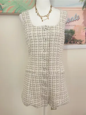 Reformation Jaine Mini Button Down Dress in Tweed Cream Metallic Gold US 4 thumbnail 2