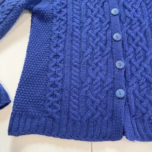 Aran Crafts Blue Merino Wool‎ Button Front Cardigan Sweater Size LARGE thumbnail 5