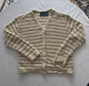Liz Claiborne Cotten Linen Blend Cream Open-Weave Button Front Cardigan thumbnail 1