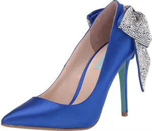 Betsey Johnson Royal Blue Satin Pointed Toe Heels with Crystal Bow thumbnail 1