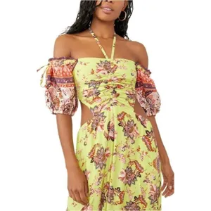 FREE PEOPLE Womens Medium‎ Green Bali Citrus Skies Jumpsuit Floral Cut Out New thumbnail 4