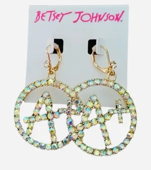 🤍✨BETSEY JOHNSON A Plus White Rhinestone Crystal Drop Earrings School Teacher thumbnail 1