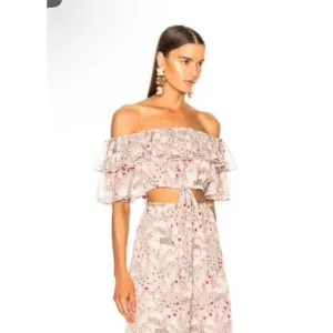 ALEXIS Adona Floral Off Shoulder Crop Top Size‎ Small Misty Rose Msrp $330 thumbnail 4