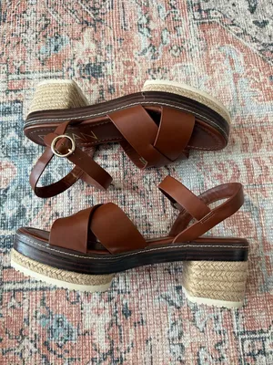 DELTAN Brown Leather Espadrille Platform Sandals Size 9 thumbnail 2