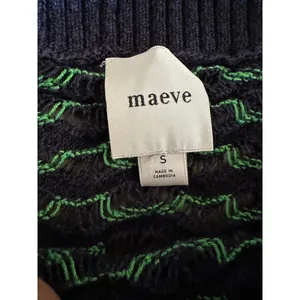 Maeve Anthropologie‎ Navy & Lime Green Open Knit Cropped Sweater - Size S thumbnail 3
