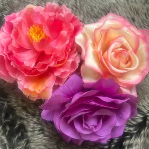Set of Pink Fabric Clip On Roses‎ thumbnail 5