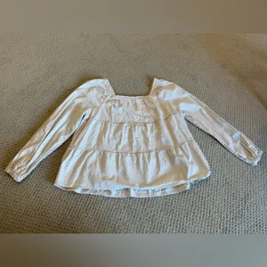 Old Navy Women Square Neck Longsleeve Cream Top Size Large Tiered Cotton Fall thumbnail 3