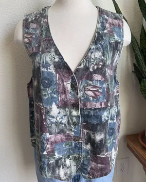 Vintage Painterly Floral Vest USA Made festival summer‎ spring thumbnail 1