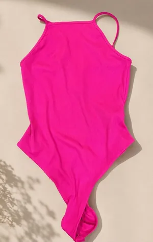 Forever 21 Neon Pink Ribbed High Neck Bodysuit | Size Small thumbnail 1