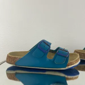 Birkenstock Two Tone Blue Leather Arizona Dual Strap Summer Slip On Sandals thumbnail 3
