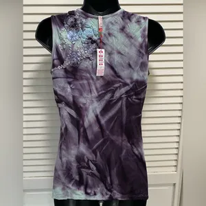 Trixie Tie Dye Purple/Teal Sleeveless Blouse‎ Beads Ribbon Embroidery Size M NWT thumbnail 7