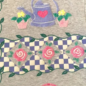Women’s L/G Gray Short Sleeve Gardening Flower Cat Shirt 100% Cotton Size Large thumbnail 2