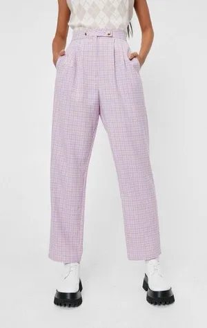NWT Nasty Gal Sz 10 High Waisted Tapered Check Pants In Lilac thumbnail 3
