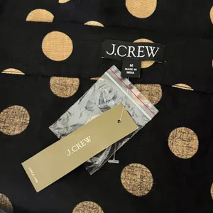 NWT!! J. CREW Linen Polka Dot Square Neck Blouse Black Tan Top Preppy Medium thumbnail 9