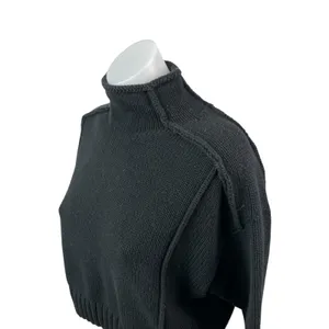 Zara Women's Black Turtleneck Long Sleeve Rib Knit Cropped Sweater Top Size S thumbnail 2