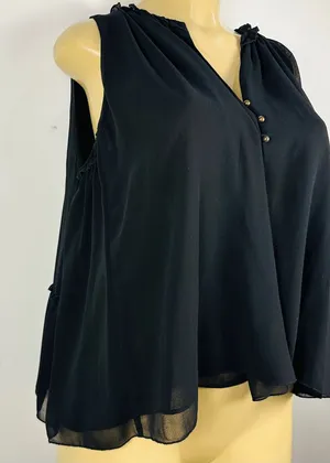 Zara Black Chiffon Top Sz M Sleeveless Ruffle Loose thumbnail 1