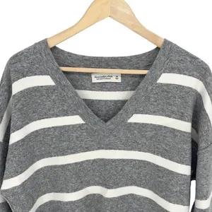 Abercrombie & Fitch Womens Stripe Soft Collection Pullover Sweater Gray White XS thumbnail 2