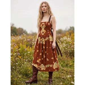 Free People Dainty Cottage Micro Corduroy Until Dawn Midi Dress Brown Small thumbnail 5