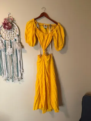 FARM Rio Puff Sleeve Knotted Maxi Dress Yellow Size XS thumbnail 4
