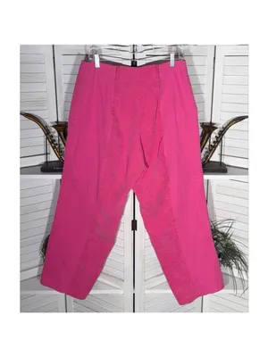 Vintage 90s hot pink pants cotton wide legs high waist 2 pockets sz M thumbnail 2