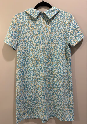Tyler Boë Animal Print Collared Kristen Dress Cream Blue Tan thumbnail 4