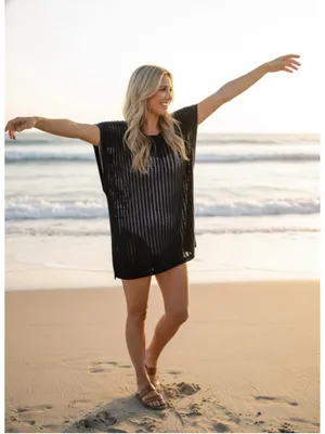 APT. 9 Black Knit Cut-out Sweater Swim Coverup Size XL thumbnail 1