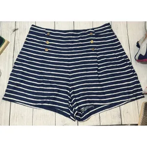 Zara Women’s Navy Blue Tailored High Waist Shorts Gold Button Detail Size M thumbnail 5