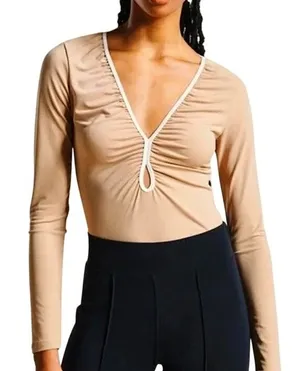 Abercrombie & Fitch Ruched Keyhole Top Small Brown Tan Minimal Quiet Luxury thumbnail 1
