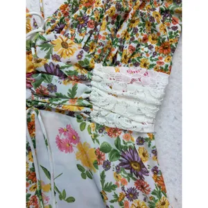 JardinVue Mini Dress Womens Size S Multicolor Floral Lace Tiered Ruffle Boho thumbnail 3