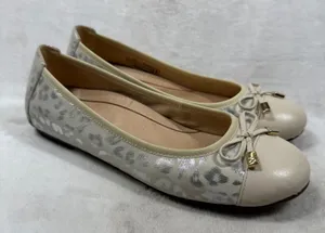 Vionic Minna Ballet Flats Metallic Leopard Print Cream Silver Orthotic Size 7.5 thumbnail 1