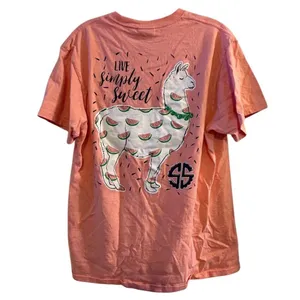 Simply Southern Women's‎ M Pink Short Sleeve T-Shirt Casual Spring Llama thumbnail 7