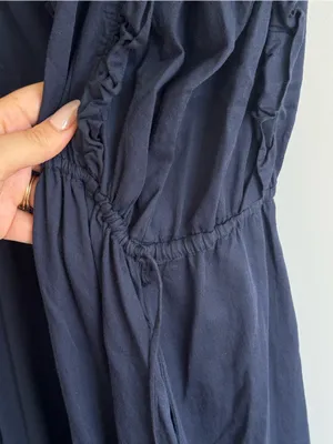 STARK X Navy Blue Cotton Ruffle Tiered Maxi Dress Boho Prairie Cottagecore L thumbnail 7