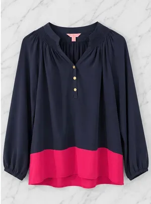 Lilly Pulitzer 100% silk colorblock Elsa blouse size small thumbnail 8