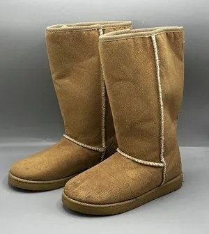 AIRWALK Classic Tall Faux Sheepskin Suede Winter Boots Tan Women 8.5 thumbnail 1