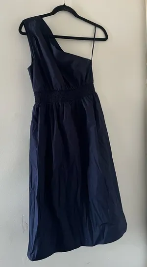 Banana Republic Navy Blue One Shoulder 100% Cotton Poplin Midi Dress Small Beach thumbnail 1